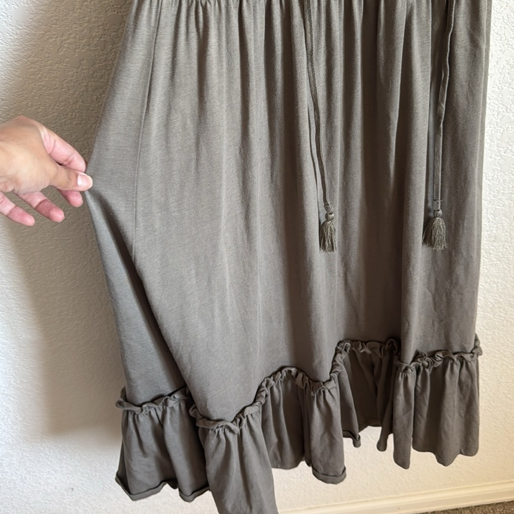 Rebecca Minkoff boho Cold Shoulder Ruffle Midi Dress Army Green size S - Picture 9 of 10